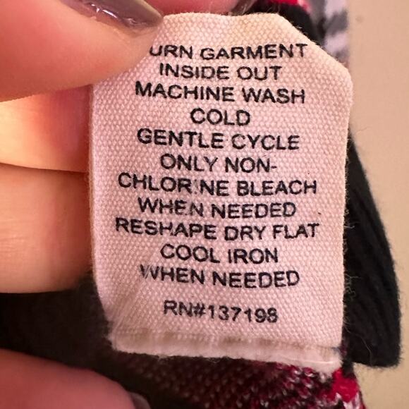 Marled Plaid Knit Sweater Black Red Women's Large L Holiday Houndstooth Checker - Picture 7 of 8